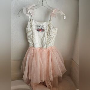 White and Pink Tulle Dress with Floral Embroidery